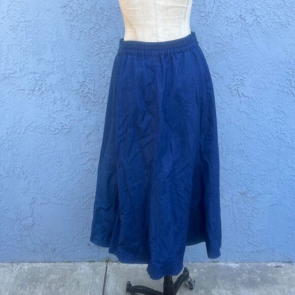 Vintage Western Skirt Womens Medium Blue Chambray Midi Nickel Button Cowgirl - Picture 7 of 12